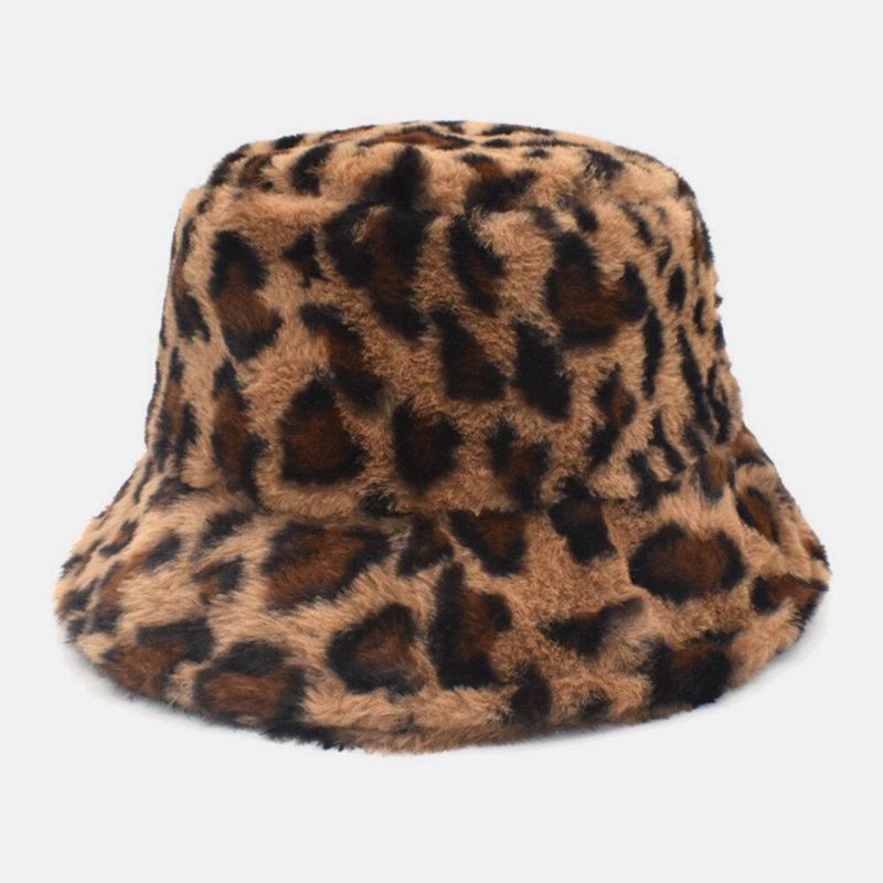 Kvinder Lammehår Varmt Blødt Leopardmønster Casual Personlighed Bucket Hat