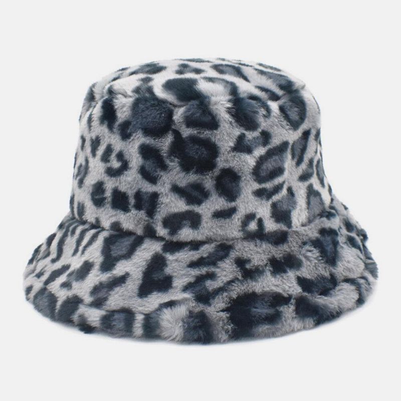 Kvinder Lammehår Varmt Blødt Leopardmønster Casual Personlighed Bucket Hat