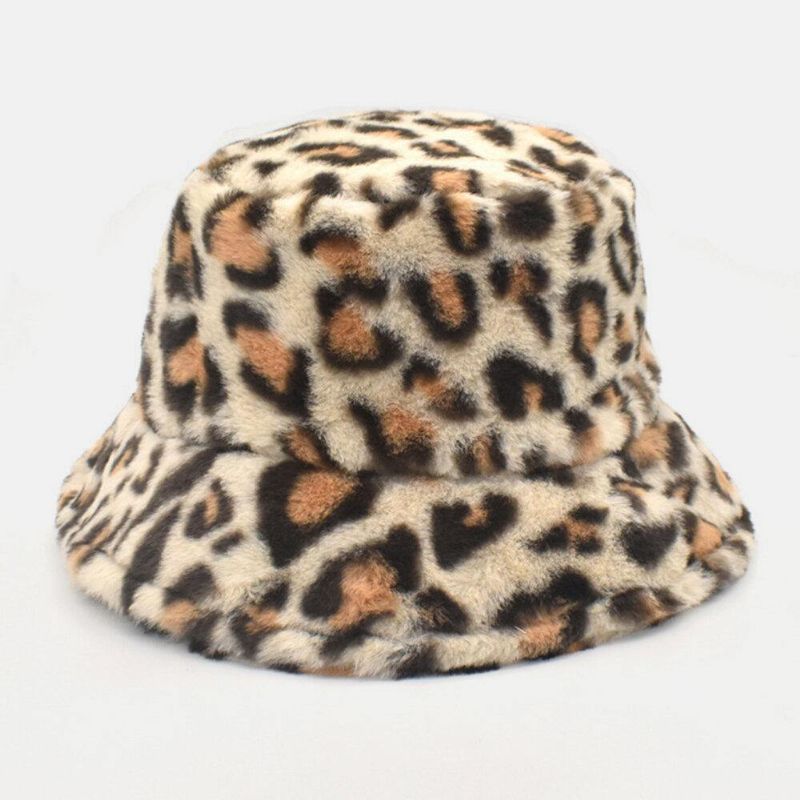 Kvinder Lammehår Varmt Blødt Leopardmønster Casual Personlighed Bucket Hat