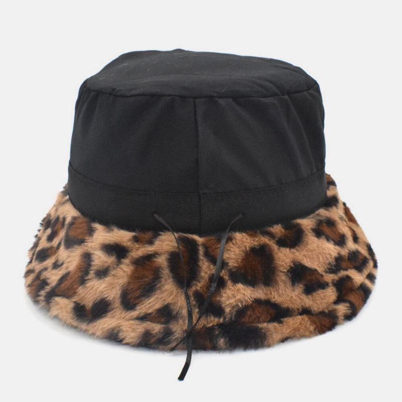 Kvinder Lammehår Varmt Blødt Leopardmønster Casual Personlighed Bucket Hat