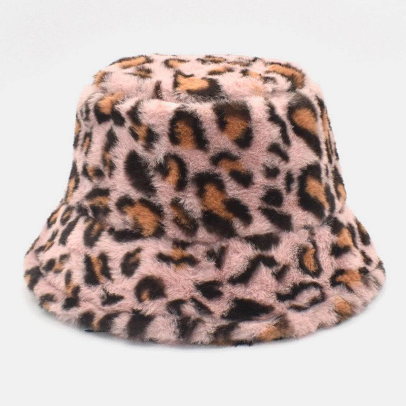 Kvinder Lammehår Varmt Blødt Leopardmønster Casual Personlighed Bucket Hat