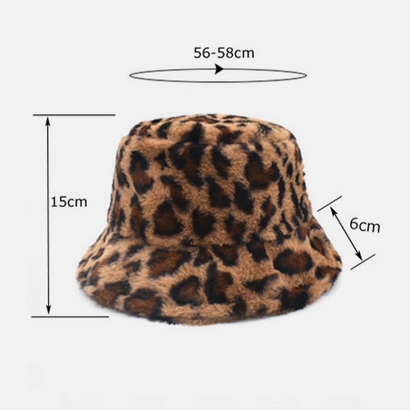 Kvinder Lammehår Varmt Blødt Leopardmønster Casual Personlighed Bucket Hat