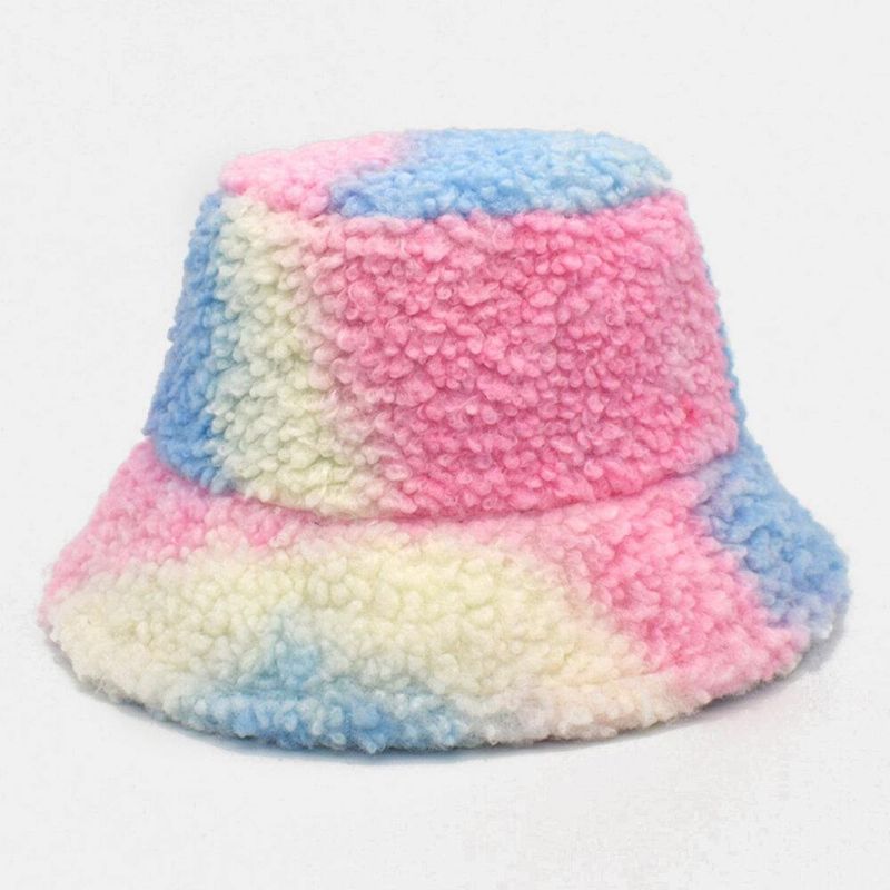 Kvinder Tie-Dye Mix Farve Lammehår Varm Casual Cute Bucket Hat