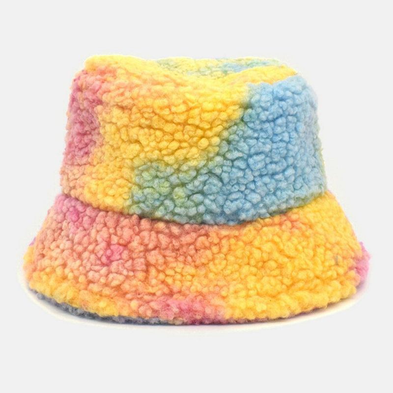 Kvinder Tie-Dye Mix Farve Lammehår Varm Casual Cute Bucket Hat