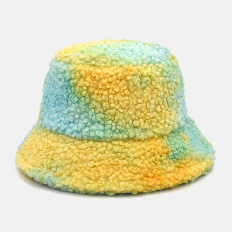 Kvinder Tie-Dye Mix Farve Lammehår Varm Casual Cute Bucket Hat