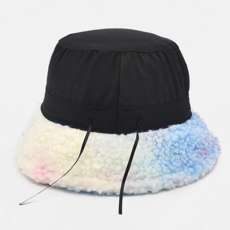 Kvinder Tie-Dye Mix Farve Lammehår Varm Casual Cute Bucket Hat