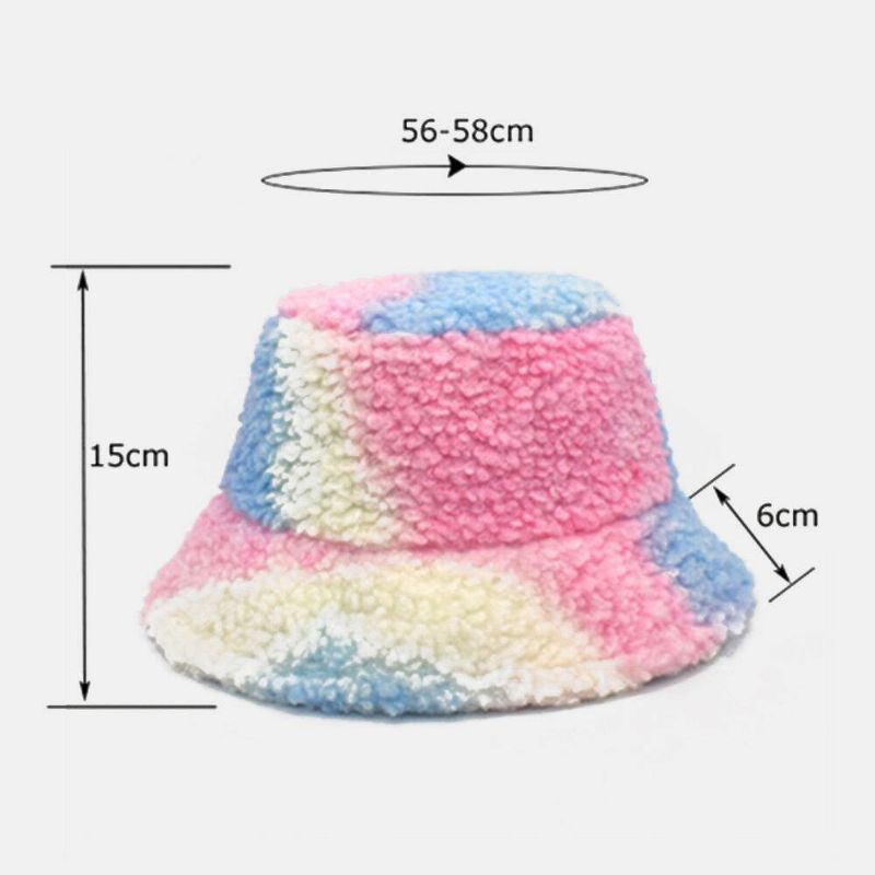 Kvinder Tie-Dye Mix Farve Lammehår Varm Casual Cute Bucket Hat