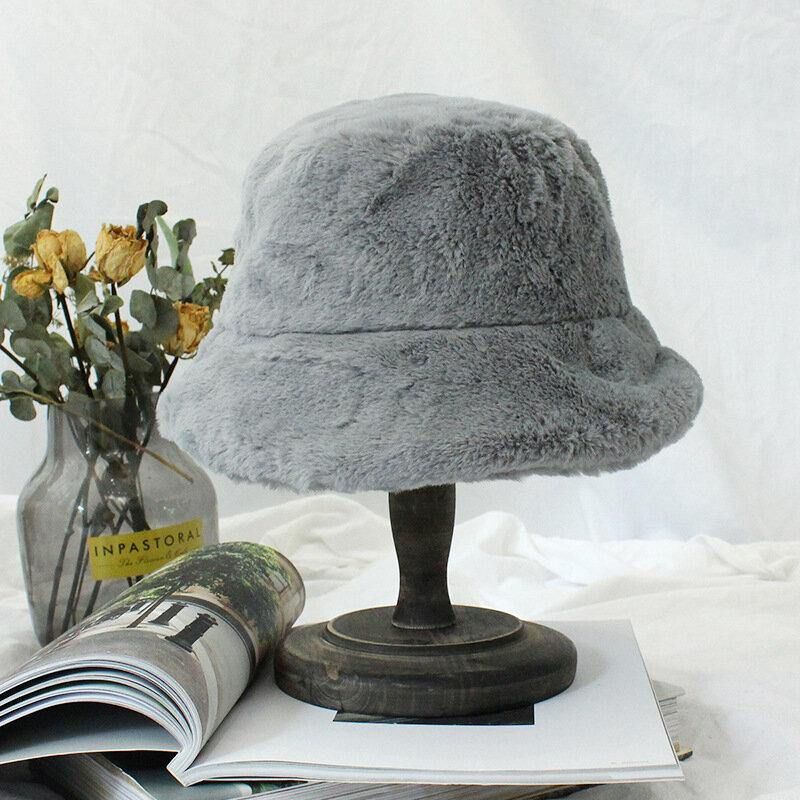 Kvinder Tyk Varm Vinter Bucket Hat Ensfarvet Piger Flad Top Velvet Fedoras Damer Plys Bob