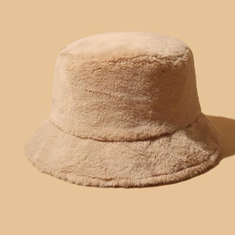 Kvinder Tyk Varm Vinter Bucket Hat Ensfarvet Piger Flad Top Velvet Fedoras Damer Plys Bob