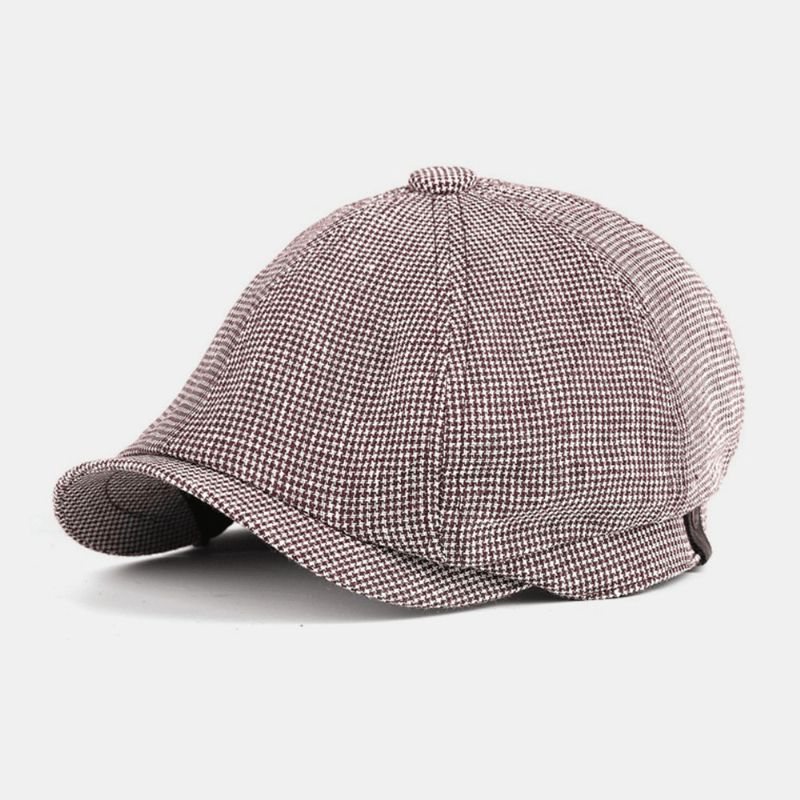 Mænd Bomuld Baret Kasket Gittermønster Britisk Retro Newsboy Hatte Peaked Cap Octagonal Hat