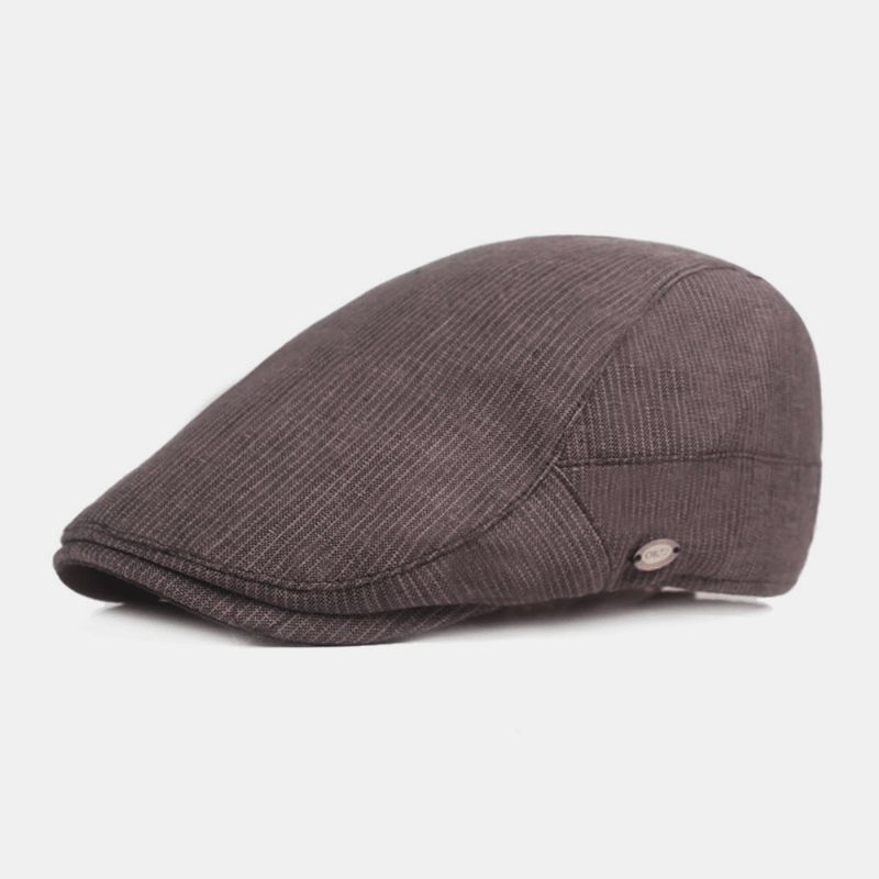 Mænd Bomuld Linen Baskerhue Stribet Mønster Casual Solskærm Fremad Cap Flad Hat