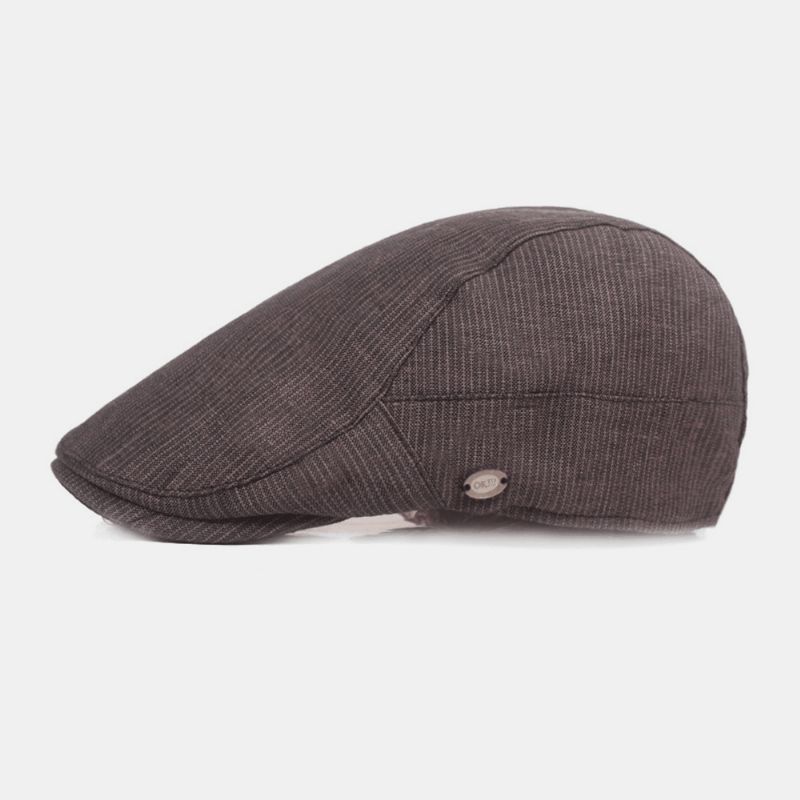 Mænd Bomuld Linen Baskerhue Stribet Mønster Casual Solskærm Fremad Cap Flad Hat