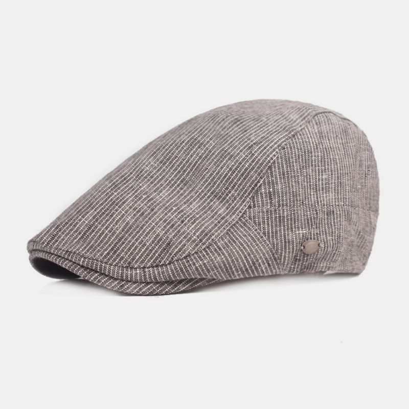 Mænd Bomuld Linen Baskerhue Stribet Mønster Casual Solskærm Fremad Cap Flad Hat