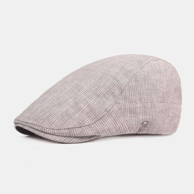 Mænd Bomuld Linen Baskerhue Stribet Mønster Casual Solskærm Fremad Cap Flad Hat