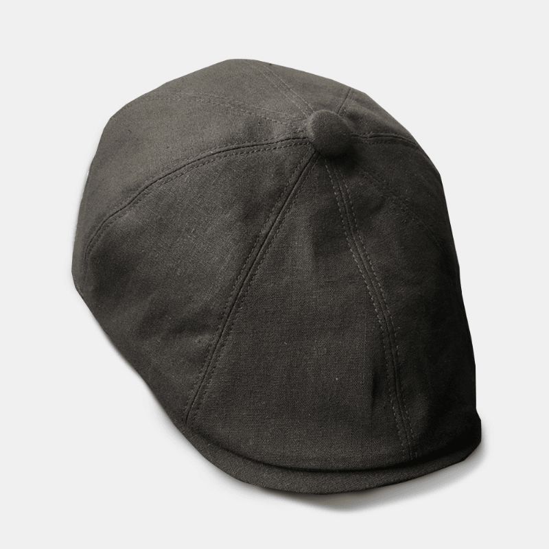 Mænd Bomuld Linned Baskerhue Ensfarvet Retro Wild Newsboy Hat Fremad Cap Octagonal Hat