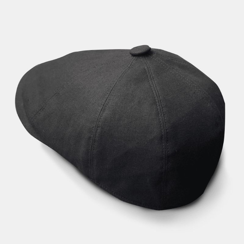 Mænd Bomuld Linned Baskerhue Ensfarvet Retro Wild Newsboy Hat Fremad Cap Octagonal Hat