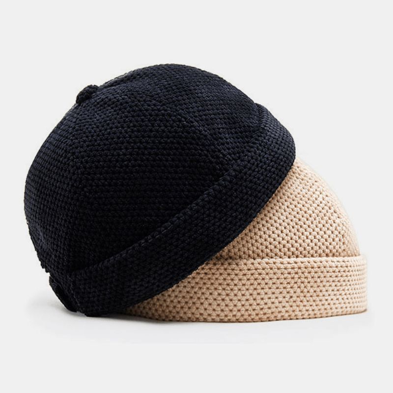 Mænd Bomuld Strikket Ensfarvet Brimless Beanie Udlejer Cap Skull Cap