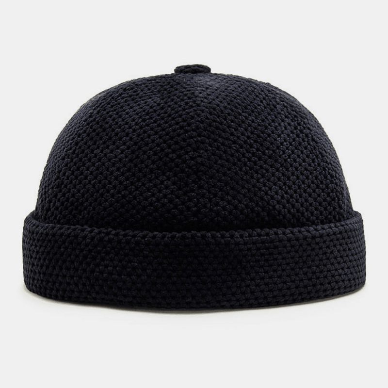 Mænd Bomuld Strikket Ensfarvet Brimless Beanie Udlejer Cap Skull Cap