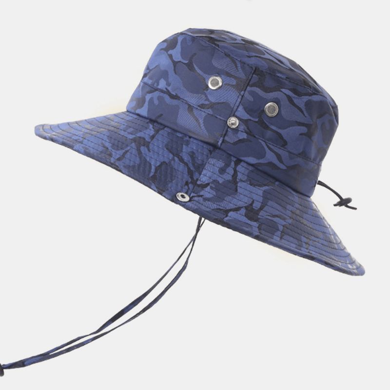 Mænd Camouflage Storbrem Vindtæt Reb Udendørs Fiskeri Klatring Anti-Uv Solskærm Bucket Hat