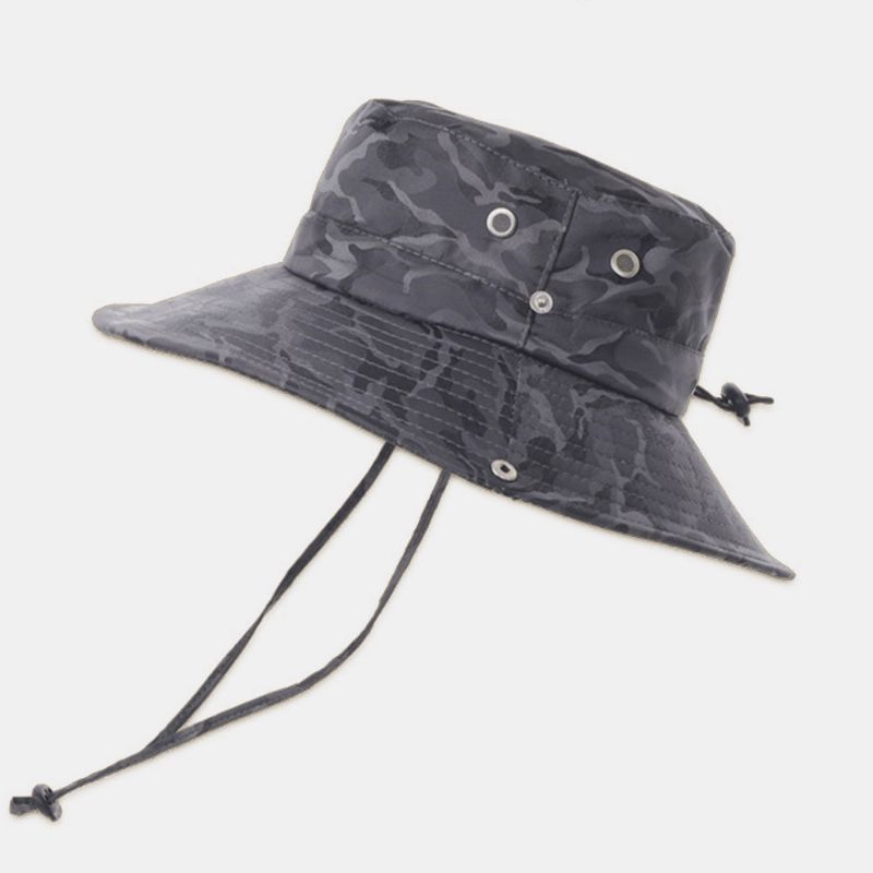 Mænd Camouflage Storbrem Vindtæt Reb Udendørs Fiskeri Klatring Anti-Uv Solskærm Bucket Hat