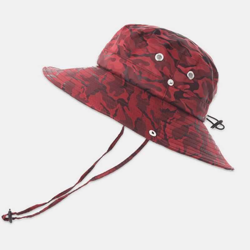 Mænd Camouflage Storbrem Vindtæt Reb Udendørs Fiskeri Klatring Anti-Uv Solskærm Bucket Hat