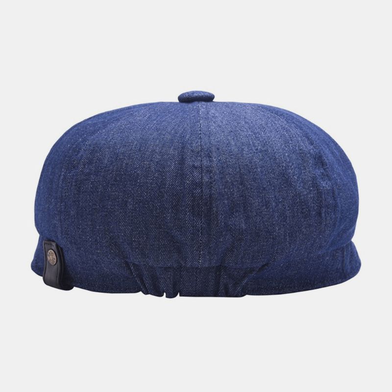 Mænd Denim Patchwork Baret Kasket Afslappet Retro Elastisk Bånd Oktagonal Hat Flad Hat Maler Newsboy Kasket