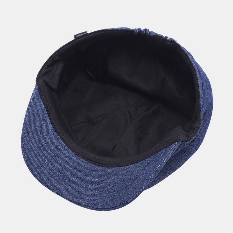 Mænd Denim Patchwork Baret Kasket Afslappet Retro Elastisk Bånd Oktagonal Hat Flad Hat Maler Newsboy Kasket