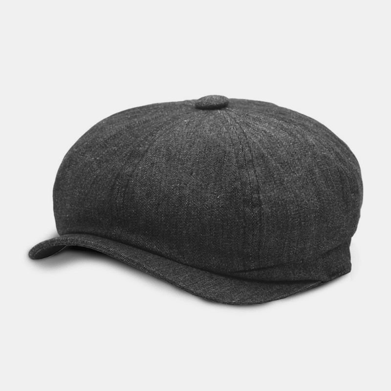 Mænd Denim Patchwork Baret Kasket Afslappet Retro Elastisk Bånd Oktagonal Hat Flad Hat Maler Newsboy Kasket