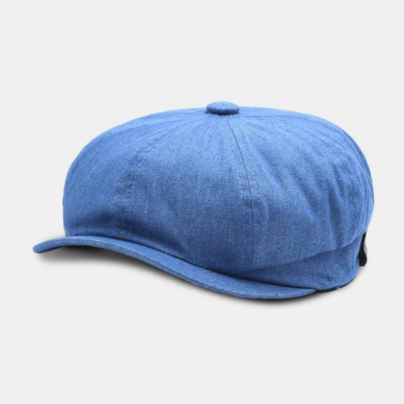 Mænd Denim Patchwork Baret Kasket Afslappet Retro Elastisk Bånd Oktagonal Hat Flad Hat Maler Newsboy Kasket