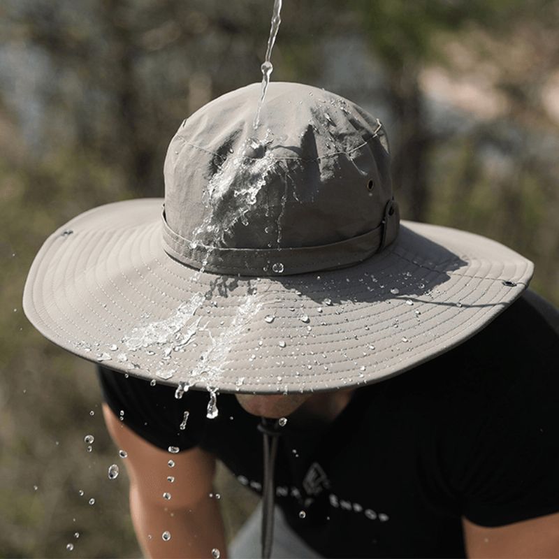 Mænd Dual-Use Anti-Uv Bucket Hat Stor Skygge Vindtæt Reb Justerbar Udendørs Fiskeri Solskærmshat