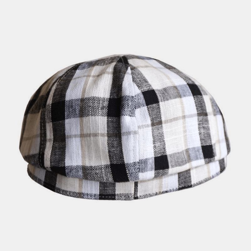 Mænd Linned Baret Kasket Gitter Mønster Britisk Retro Newsboy Hatte Maler Hat Ottekantet Hat