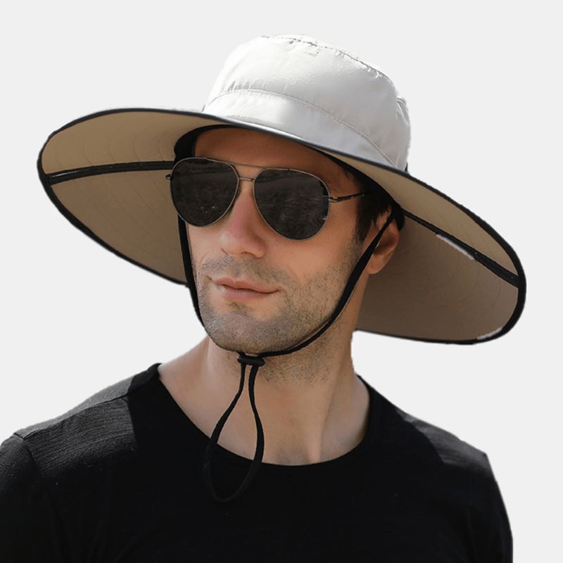 Mænd Solid Foldbar Solsejl Hat Taske Rand Vindtæt Reb Sommer Udendørs Bjergbestigning Suncreen Bucket Hat