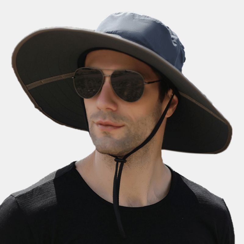 Mænd Solid Foldbar Solsejl Hat Taske Rand Vindtæt Reb Sommer Udendørs Bjergbestigning Suncreen Bucket Hat