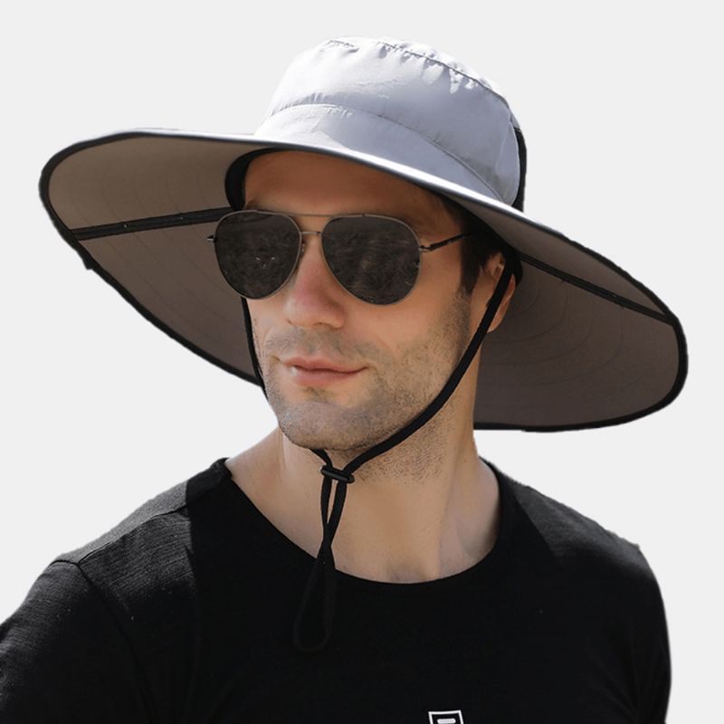 Mænd Solid Foldbar Solsejl Hat Taske Rand Vindtæt Reb Sommer Udendørs Bjergbestigning Suncreen Bucket Hat