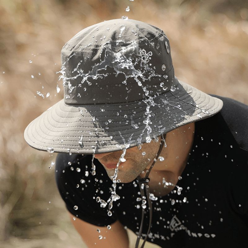 Mænd Vindtæt Reb Med Stor Skygge Justerbar Solskærmshat Dobbelt-Brug Udendørs Fiskeri Bjergbestigning Anti-Uv Bucket Hat