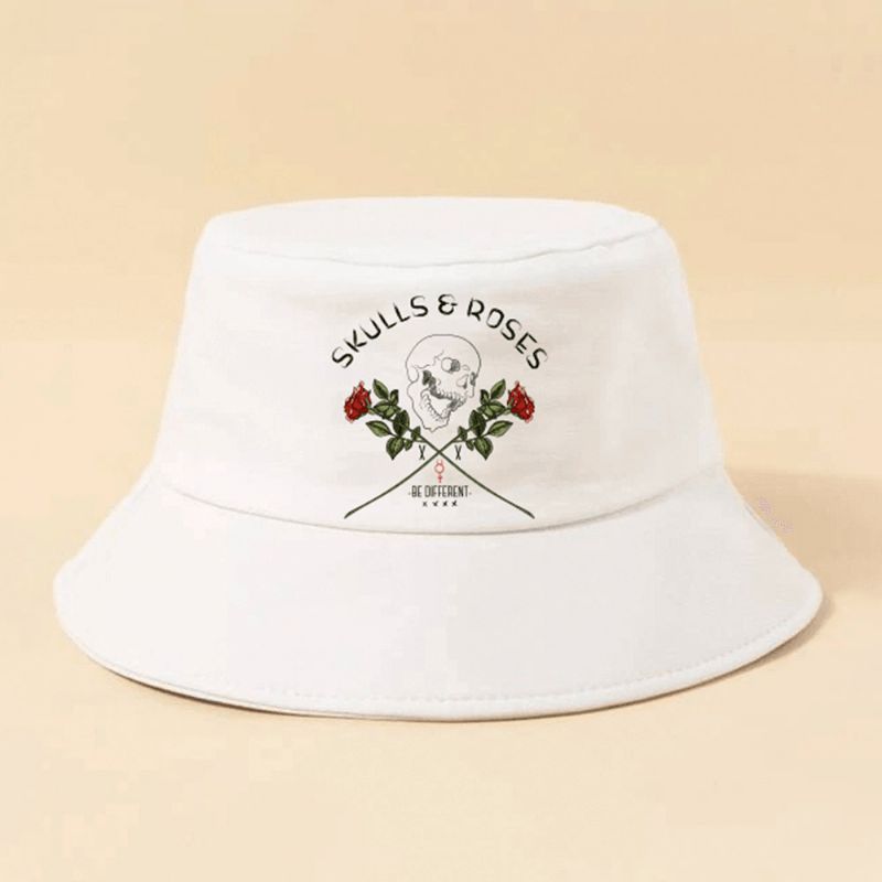 Unisex Bogstaver Kraniemønster Solhat Bomuld Rose Print Mode Solbeskyttelse Bucket Hat