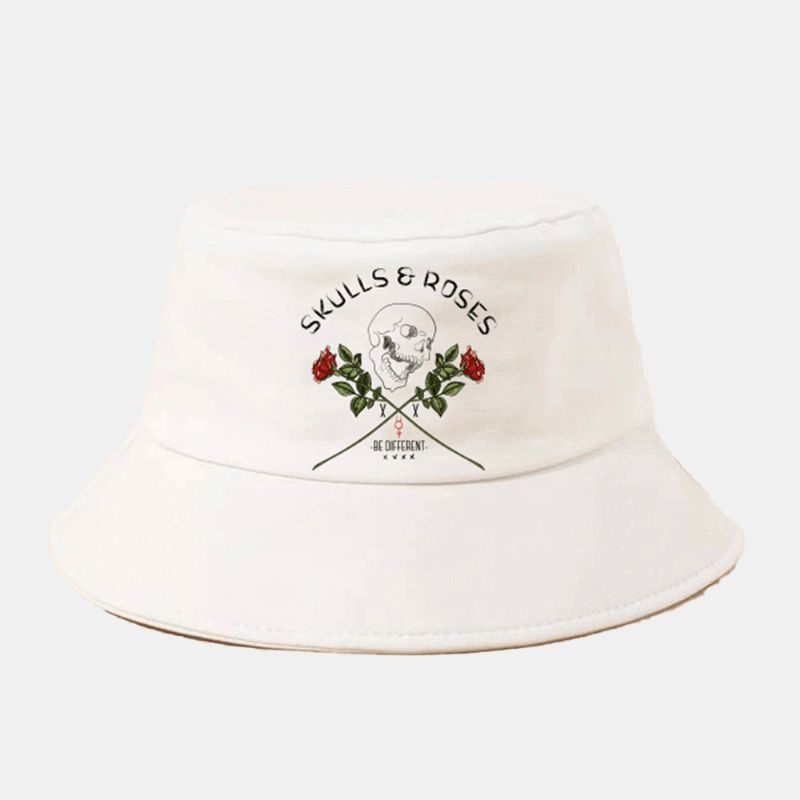 Unisex Bogstaver Kraniemønster Solhat Bomuld Rose Print Mode Solbeskyttelse Bucket Hat