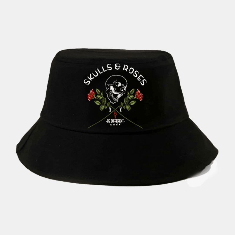 Unisex Bogstaver Kraniemønster Solhat Bomuld Rose Print Mode Solbeskyttelse Bucket Hat