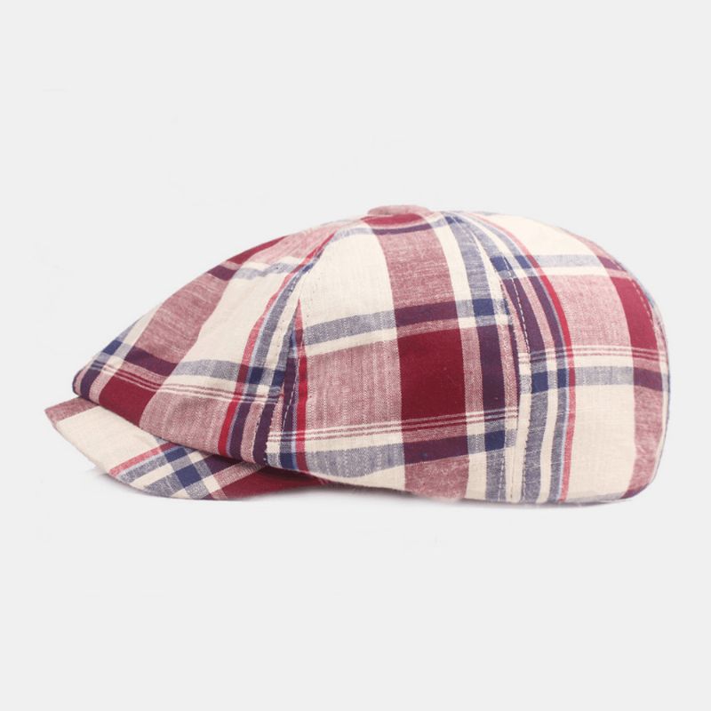 Unisex Bomuldsbasker Kasket Plaidmønster Casual Retro Solsejl Newsboy Hat Forward Cap Octagonal Hat