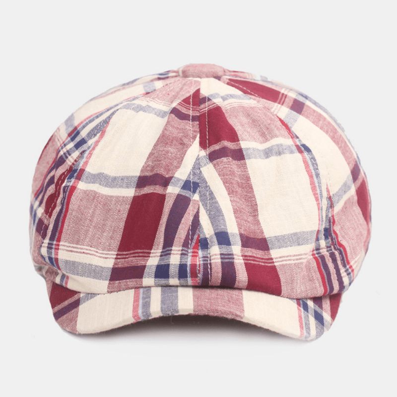 Unisex Bomuldsbasker Kasket Plaidmønster Casual Retro Solsejl Newsboy Hat Forward Cap Octagonal Hat