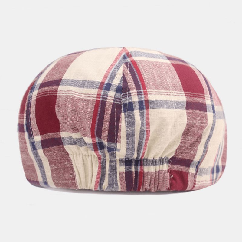 Unisex Bomuldsbasker Kasket Plaidmønster Casual Retro Solsejl Newsboy Hat Forward Cap Octagonal Hat