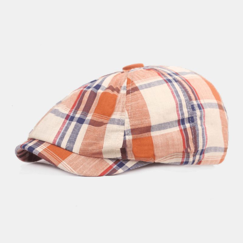 Unisex Bomuldsbasker Kasket Plaidmønster Casual Retro Solsejl Newsboy Hat Forward Cap Octagonal Hat