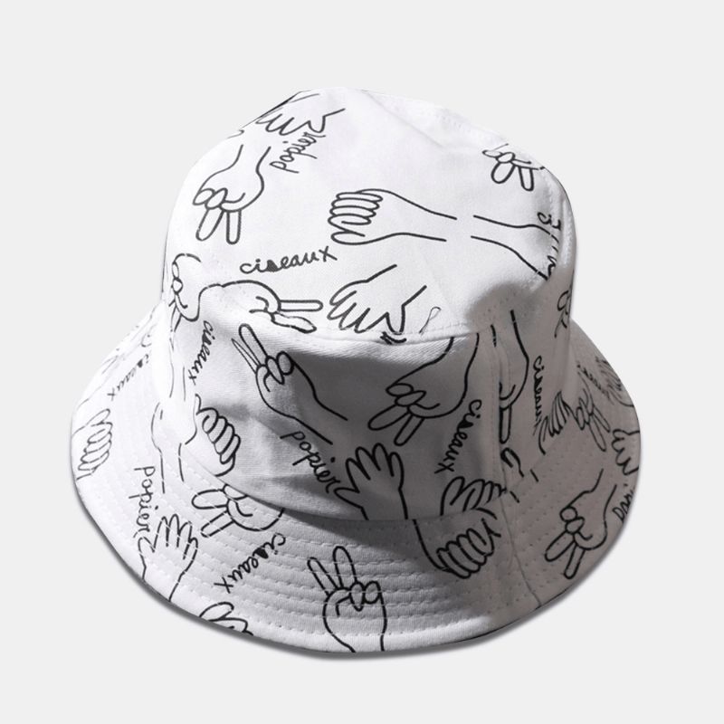 Unisex Bomuldsbogstaver Stregtegning Gestik Graffiti Mode Sunshade Bucket Hat