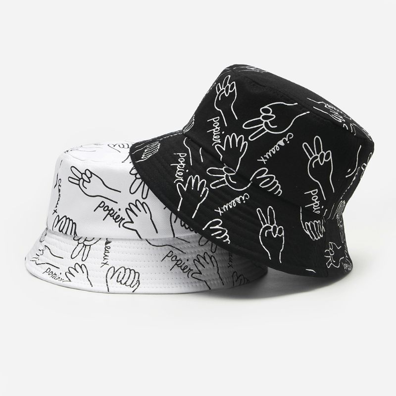 Unisex Bomuldsbogstaver Stregtegning Gestik Graffiti Mode Sunshade Bucket Hat