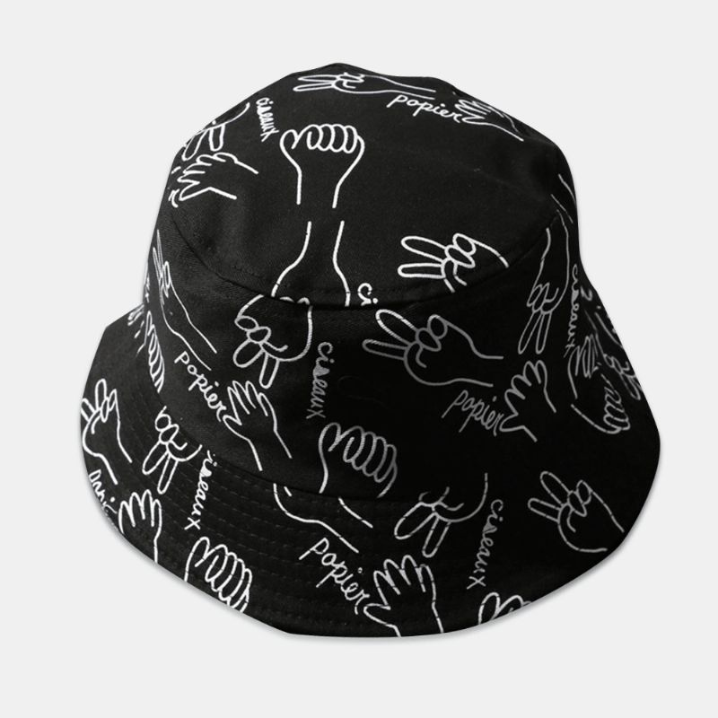 Unisex Bomuldsbogstaver Stregtegning Gestik Graffiti Mode Sunshade Bucket Hat