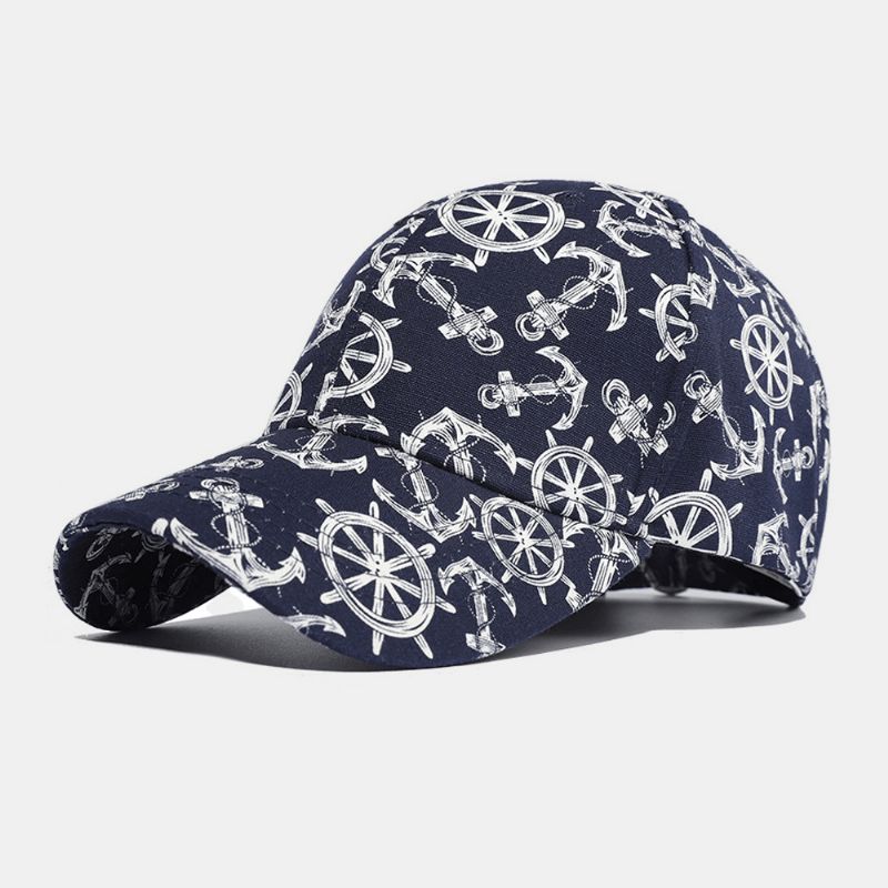 Unisex Bomuldstrykt Ivy Cap Overlay Båd Ankermønster Sommer Udendørs Sport Baseball Hatte