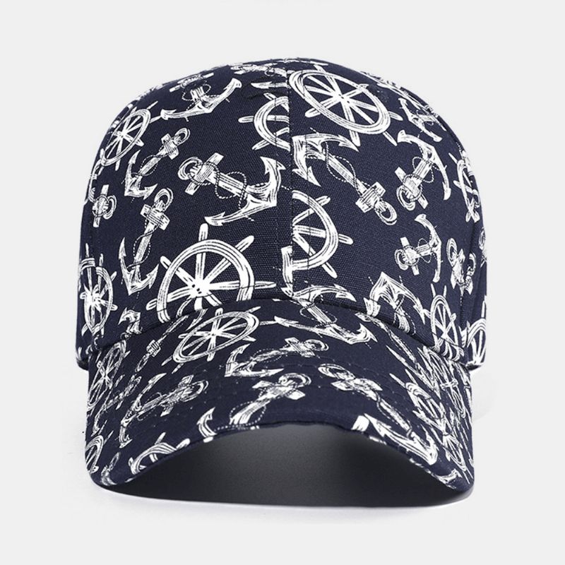 Unisex Bomuldstrykt Ivy Cap Overlay Båd Ankermønster Sommer Udendørs Sport Baseball Hatte