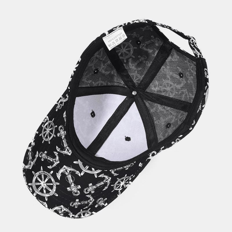 Unisex Bomuldstrykt Ivy Cap Overlay Båd Ankermønster Sommer Udendørs Sport Baseball Hatte