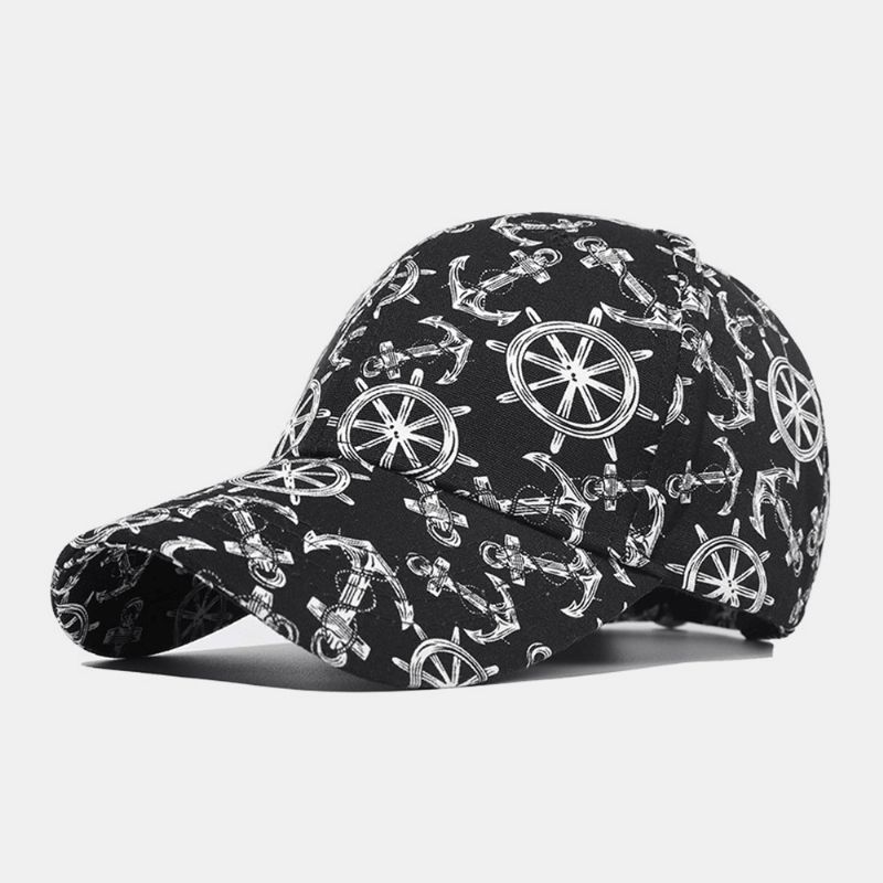 Unisex Bomuldstrykt Ivy Cap Overlay Båd Ankermønster Sommer Udendørs Sport Baseball Hatte