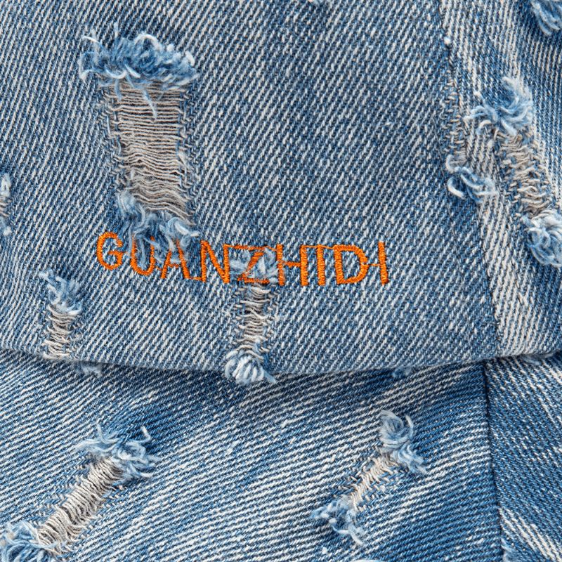 Unisex Denim Brevmønster Broderi Beskadiget Made-Old Mode Bucket Hat